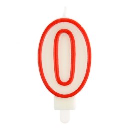 Arpex Świeczka urodzinowa cyferka nr 0 biała czerwona obwódka Arpex (DS0033CZE-0-9906)
