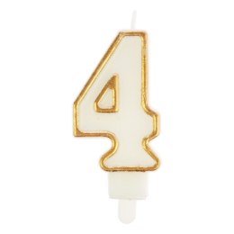 Arpex Świeczka urodzinowa cyferka nr 4 biała złota obwódka Arpex (DS0125ZLO-4-9906)