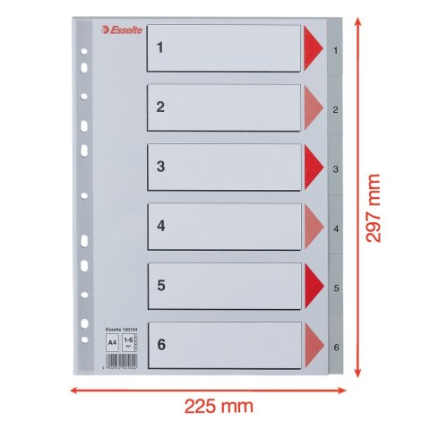 Esselte Przekładka numeryczna Esselte A4 szara 6k 1-6 (100104)