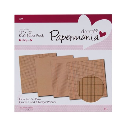 Papiermania Papier ozdobny papier 30,5 x 30,5 kraft basic pack 20 kartek Papiermania (pma-807104)