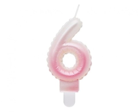 Godan Świeczka urodzinowa Godan cyferka 6, ombre, perłowa biało-różowa, 7 cm (SF-PBR6)
