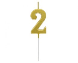 Godan Świeczka urodzinowa piker B&C cyferka 2, metaliczna złota, 9.5x2.3 cm Godan (BH-SPZ2)