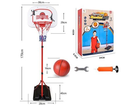 Adar Kosz (obręcz) zestaw do gry w koszykówkę, regulacja podstawy kosza do 170cm, tablica 38x29cm, piłka i pompka Adar (561830)