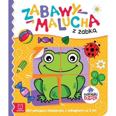 Aksjomat Książeczka edukacyjna Aksjomat Zabawy malucha z żabką.. Aktywizująca książeczka z naklejkami puzzlami