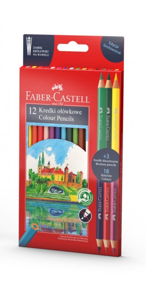 Faber Castell Kredki ołówkowe Faber Castell dwustronne Wawel 12+3 kol. (201480 FC)