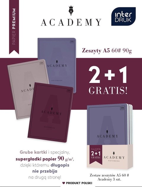 Interdruk Zeszyt Interdruk ACADEMY zest zeszytów A5/60# 3szt 2+1 A5 60k. 90g krata (5902277347541)