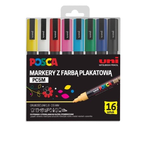 Posca Marker specjalistyczny Posca PC-5M 16 sztuk 5906340928354, mix 1,8-2,5mm okrągła końcówka (194514)