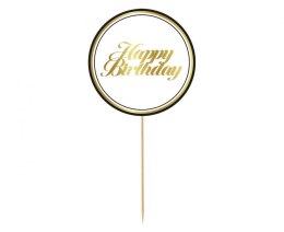 Godan Dekoracja na tort Party - Happy Birthday, biała (czarny kontur) 10 cm Godan (RV-DBCK)