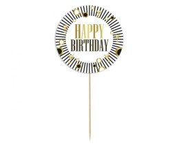 Godan Dekoracja na tort Party - Happy Birthday, biała, paski, 10 cm Godan (RV-DTPB)