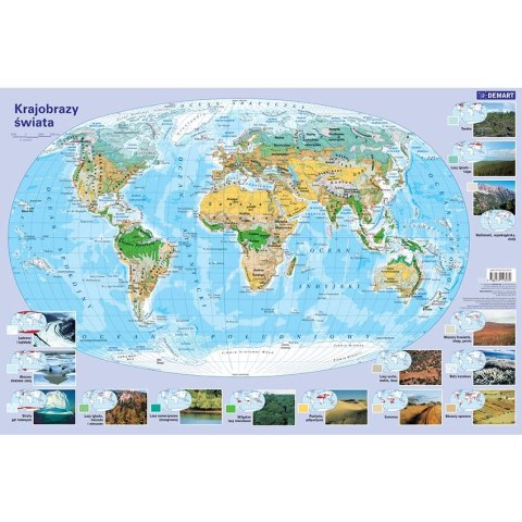 Demart Podkład na biurko Mapa - krajobrazy świata mix gumowany plastik Demart