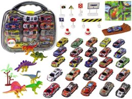 Lean Samochód Resoraki + dinozaury + akcesoria w walizce Lean (12244)