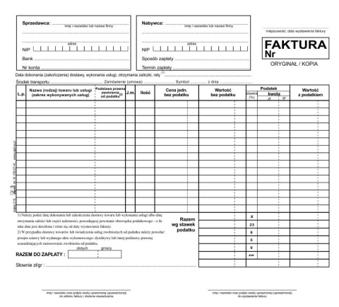 PAPIRUS FAKTURA NETTO KRAJOWA WNT WEWNĄTRZWSPÓLNOTOWA 2/3 A4