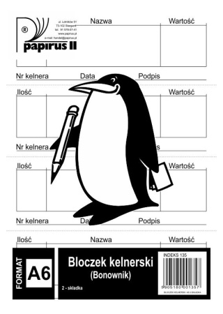 PAPIRUS II BLOCZEK BONOWNIK KELNERSKI SAMOKOPIA A6