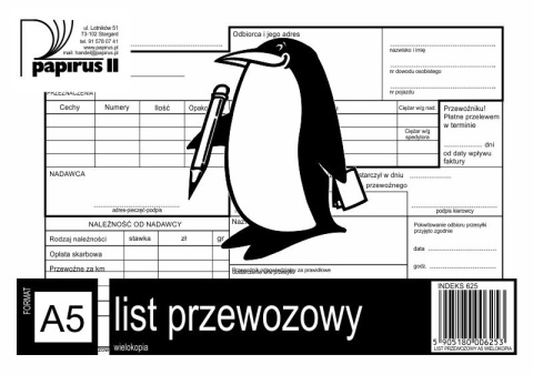 PAPIRUS II DRUK LIST PRZEWOZOWY WIELOKOPIA A5