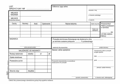 PAPIRUS II DRUK LIST PRZEWOZOWY WIELOKOPIA A5