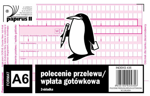 PAPIRUS II DRUK POLECENIE PRZELEWU WPŁATA A6 PAPIRUS II DRUK POLECENIE PRZELEWU WPŁATA A6