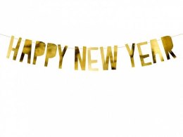 Partydeco Baner Happy New Year w kolorze złotym lustrzanym wymiary po złożeniu: wysokość ok. 10 cm, długość ok. 90 cm. Partydeco (GRL46-01