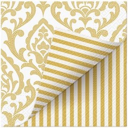 Paw Serwetki Lunch Double Design Portuguese Tiles Stripe (gold) mix nadruk bibuła [mm:] 330x330 Paw (SDLD000409)