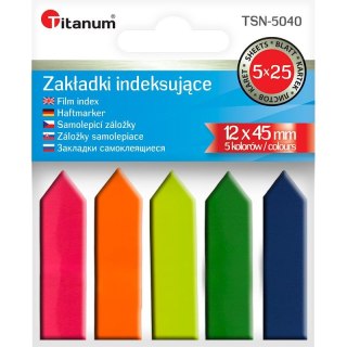 Titanum Zakładka indeksująca PP 12x45mm 5 kolorów fluo STRZAŁKI