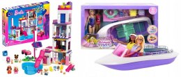 Mattel Pakiet PROMOCJA Barbie Domek Marzeń DreamHouse Zestaw klocków+Barbie łódź + 2 lalki HHM01+HHG60 Mattel (491843+620804)
