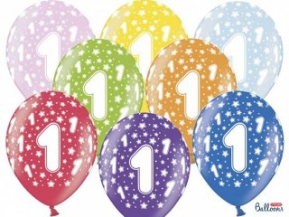 Partydeco Balon gumowy Partydeco gumowy 1 urodziny, mix kolorów 30 cm/6 sztuk mix 300mm (SB14M-001-000-6)