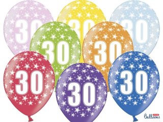 Partydeco Balon gumowy Partydeco gumowy 30 urodziny, mix kolorów 30 cm/6 sztuk mix 300mm (SB14M-030-000-6)