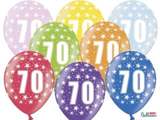 Partydeco Balon gumowy Partydeco gumowy 70 urodziny, mix kolorów 30 cm/6 sztuk mix 300mm (SB14M-070-000-6)