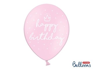 Partydeco Balon gumowy Partydeco gumowy różowy z nadrukiem Happy Birthday 30 cm/6 sztuk różowa 300mm (SB14P-244-081J-6)