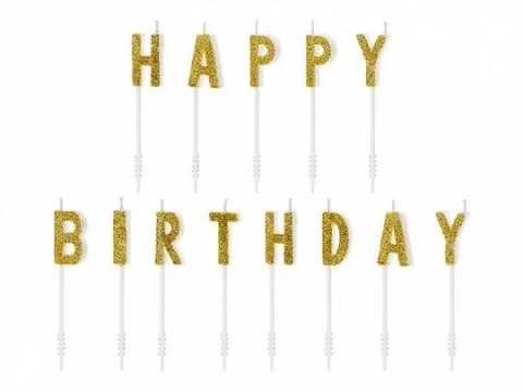 Partydeco Świeczka urodzinowa Happy Birthday w kolorze złotym brokatowym wysokość ok. 2,5 cm Partydeco (SCS-9-019B)