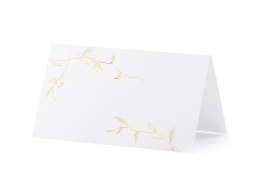 Partydeco Wizytówka na stół wykonane z papieru w kolorze białym, ze złotym metalizowanym wzorem gałązek (1 op. / 10 szt.) Partydeco (WS9-0