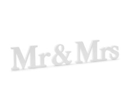 Partydeco Dekoracja Drewniany napis Mr & Mrs, biały, 50x9,5cm Partydeco (DN5-008)