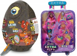 Mattel Pakiet PROMOCJA Mega Jajozaur 26cm Dź. +Mattel Barbie Extra Fly Lalka Hippie HPB15 Mattel (491404+618485)