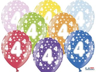 Partydeco Balon gumowy Partydeco gumowy 4 urodziny, mix kolorów 30 cm/6 sztuk mix 300mm (SB14M-004-000-6)