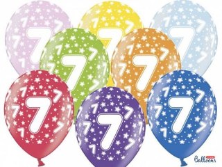 Partydeco Balon gumowy Partydeco gumowy 7 urodziny, mix kolorów 30 cm/6 sztuk mix 300mm (SB14M-007-000-6)