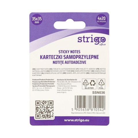 Strigo Notes samoprzylepny Strigo ścięty kwadrat 4kol mix 80k [mm:] 35x35 (SSN036)