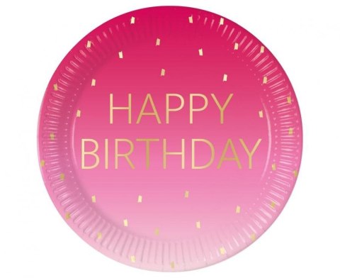 Godan Talerz jednorazowy Godan Pink Happy Birthday, Decorata papier śr. 230mm 8 szt (96623)