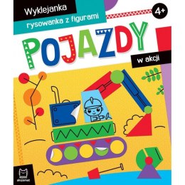 Aksjomat Książeczka edukacyjna Aksjomat Pojazdy w akcji. Wyklejanka, rysowanka z figurami 4+