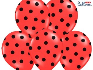 Partydeco Balon gumowy Partydeco gumowy czerwony w czarne kropki 30 cm/6 sztuk Czerwony 300mm (SB14P-223-007JB-6)