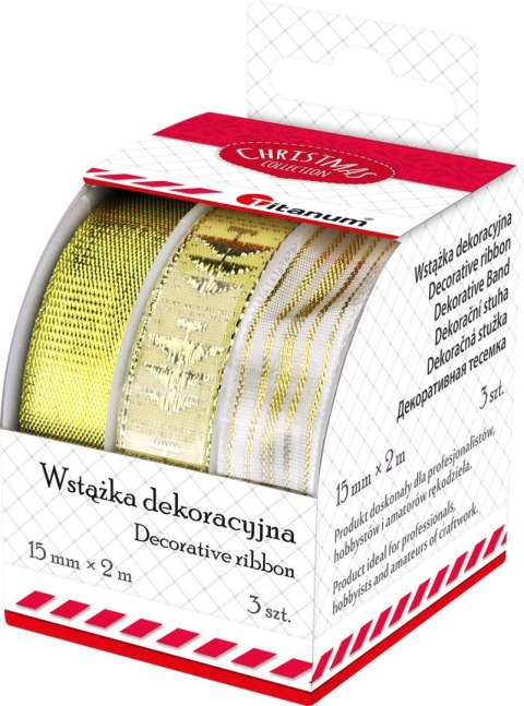 Titanum Wstążka Titanum Craft-Fun Series Boże Narodzenie 3 wzory 15x2 [mm x m] biało-złoty (A-28(4#))