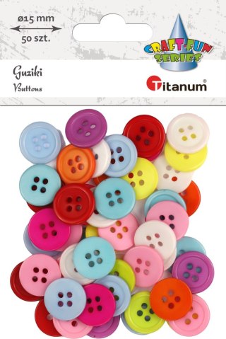 Titanum Guziki Titanum Craft-Fun Series plastikowe okrągłe 15mm mix 50 szt