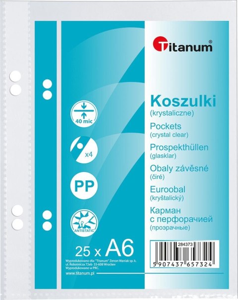 Titanum Koszulki na dokumenty Titanum A6 krystaliczne 25 szt. typ U 40um