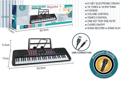 Adar Organy Adar 61 klawiszy, z mikrofonem, ładowarka USB (611962)