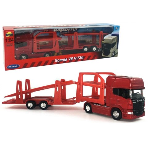 Dromader Ciężarówka Dromader Welly Scania V8 R730 CZERWONA LAWETA (68023)