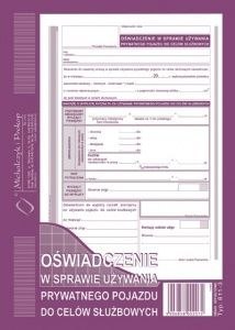 Michalczyk i Prokop Druk offsetowy Michalczyk i Prokop oświadczenie w sprawie używania prywatnego pojazdu do celów służbowych A5 40k. (811-3)