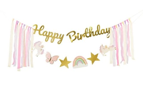 Partydeco Baner Partydeco Happy Birthday Jednorożec, 230x17.5 cm (GRL120)