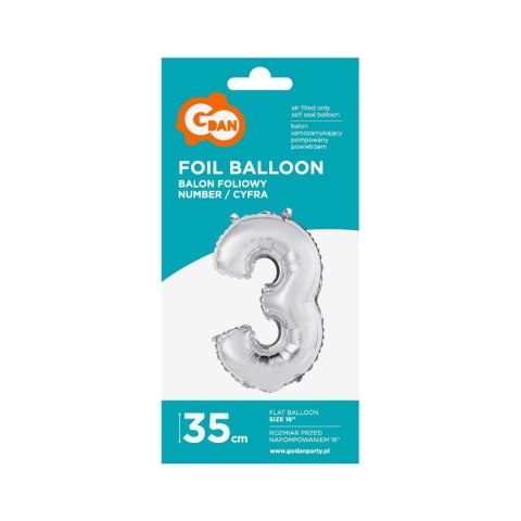 Godan Balon foliowy Godan cyfra 3 srebrny 35 cm (FG-C35S3)