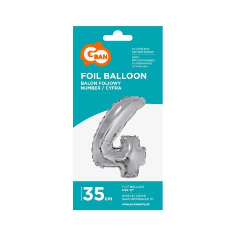 Godan Balon foliowy cyfra 4 srebrny 35 cm 16cal Godan (FG-C35S4)
