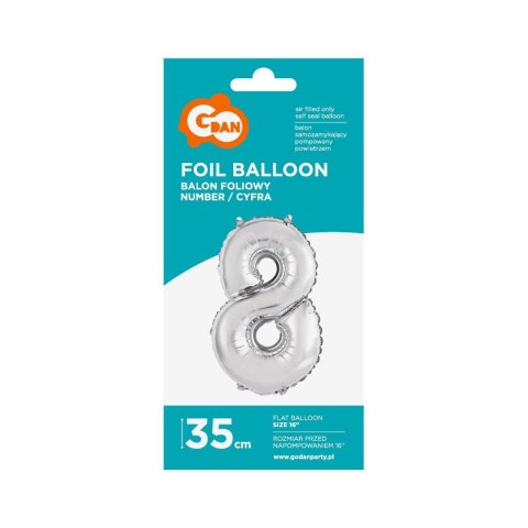 Godan Balon foliowy Godan cyfra 8 srebrny 35 cm 8cal (FG-C35S8)