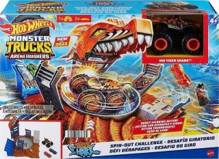 Hot Wheels Tor wyścigowy Hot Wheels Monster Trucks Arena Smashers Tiger Shark Zakręcona demolka Zestaw Półfinał (HNB93)