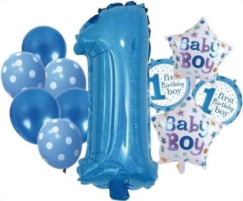 Antella Balon gumowy Antella zestaw balonów 12 elementów baby boy liczba 1 niebieski